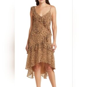 NWT Charles Henry Midi Tiered Ruffle Dress Leopard Print Size Small